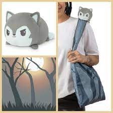 Plushie Tote Bag: Gray Forest Tote Bag + Light Gray Wolf Plushie TET 6081-TY-548